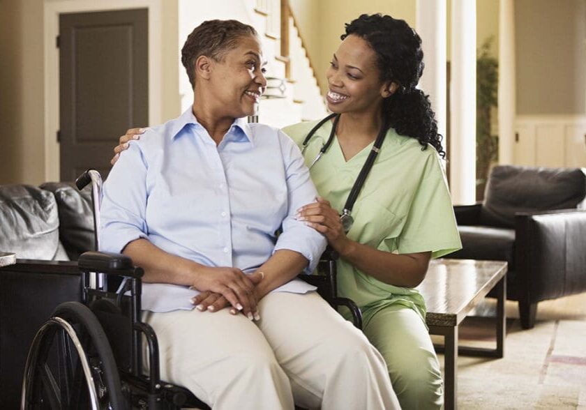 A nurse cares for a woman in a wheelchair in her home. There are two basic kinds of home-care services that Medicare and other insurers cover: skilled care, which is provided by a health care professional, primarily a nurse, therapist (physical, occupational or speech) or social worker; and personal care, such as help with bathing, grooming or other such tasks, provided by home health aides, also called personal care workers or attendants.